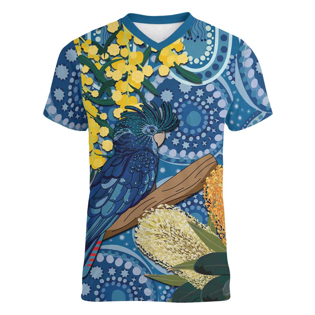 Black Cockatoo Australia Aboriginal Art Women V-Neck T-Shirt NAIDOC Week - Nature Lovers