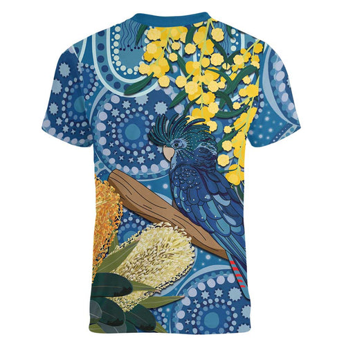 Black Cockatoo Australia Aboriginal Art Women V-Neck T-Shirt NAIDOC Week - Nature Lovers