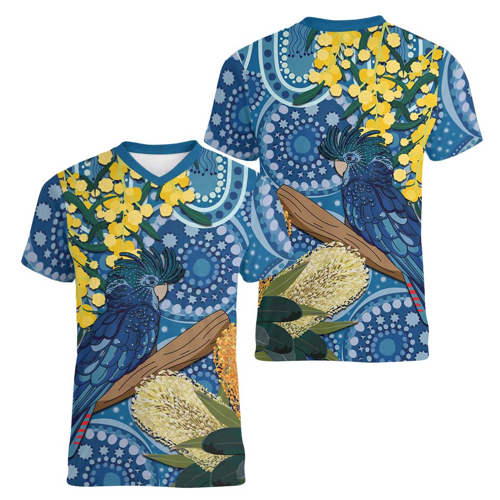 Black Cockatoo Australia Aboriginal Art Women V-Neck T-Shirt NAIDOC Week - Nature Lovers