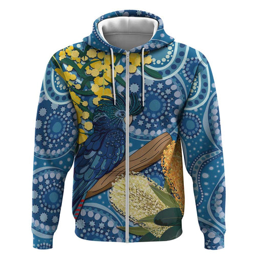 Black Cockatoo Australia Aboriginal Art Zip Hoodie NAIDOC Week - Nature Lovers