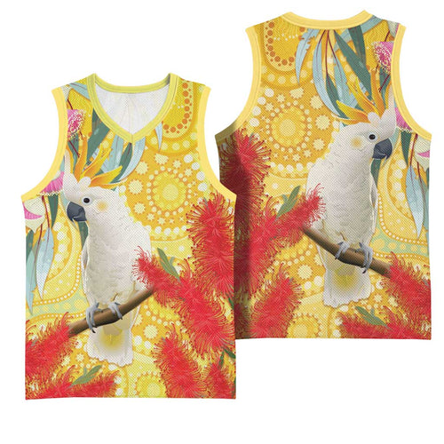 Sulphur-Crested Cockatoo Australia Aboriginal Art Basketball Jersey NAIDOC Week - Nature Lovers