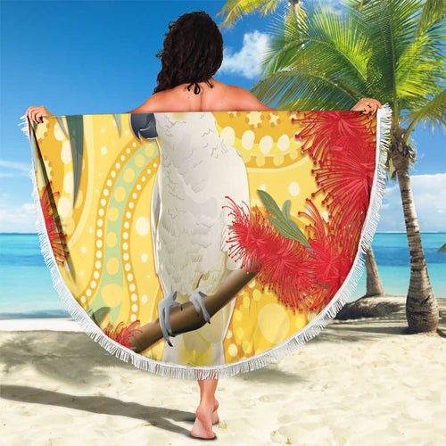 Sulphur-Crested Cockatoo Australia Aboriginal Art Beach Blanket NAIDOC Week - Nature Lovers
