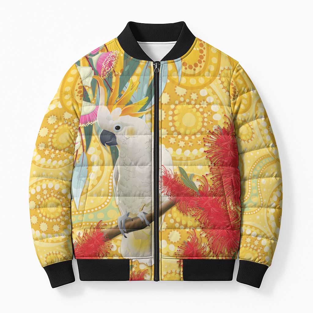 Sulphur-Crested Cockatoo Australia Aboriginal Art Bomber Puffer Jacket NAIDOC Week - Nature Lovers