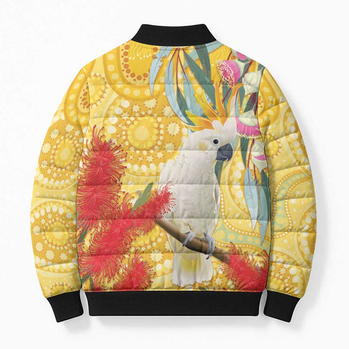 Sulphur-Crested Cockatoo Australia Aboriginal Art Bomber Puffer Jacket NAIDOC Week - Nature Lovers