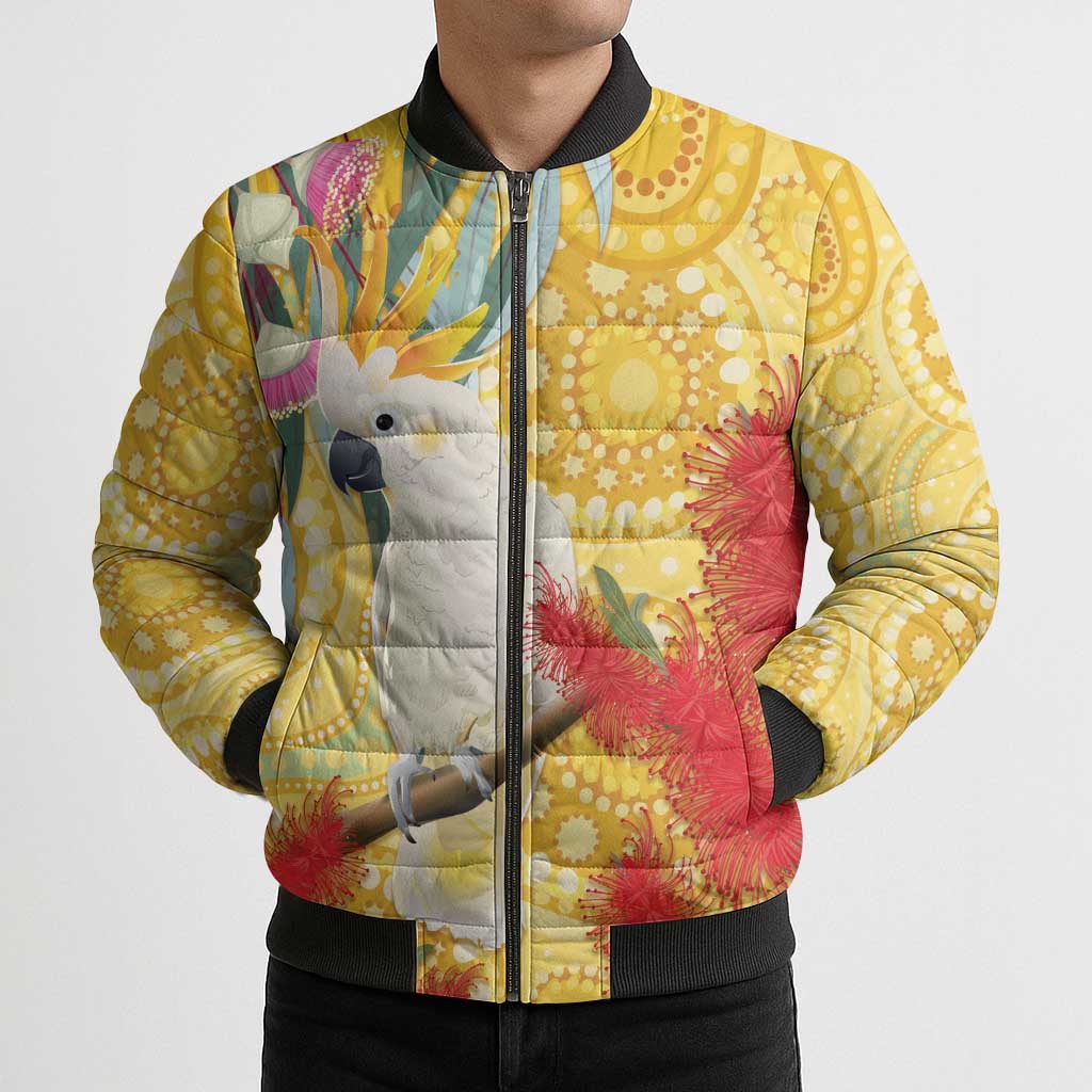 Sulphur-Crested Cockatoo Australia Aboriginal Art Bomber Puffer Jacket NAIDOC Week - Nature Lovers