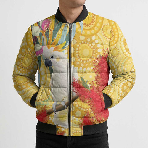 Sulphur-Crested Cockatoo Australia Aboriginal Art Bomber Puffer Jacket NAIDOC Week - Nature Lovers