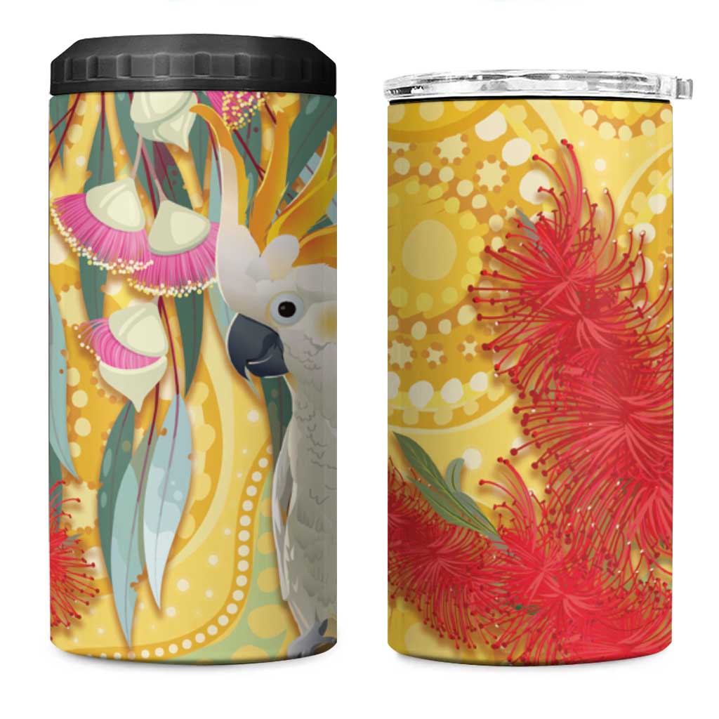 Sulphur-Crested Cockatoo Australia Aboriginal Art 4 in 1 Can Cooler Tumbler NAIDOC Week - Nature Lovers