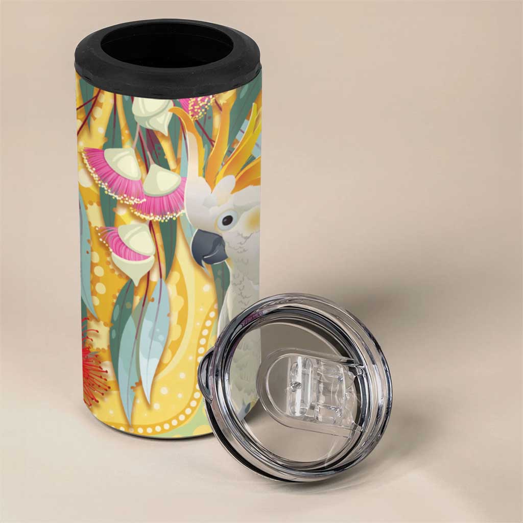 Sulphur-Crested Cockatoo Australia Aboriginal Art 4 in 1 Can Cooler Tumbler NAIDOC Week - Nature Lovers