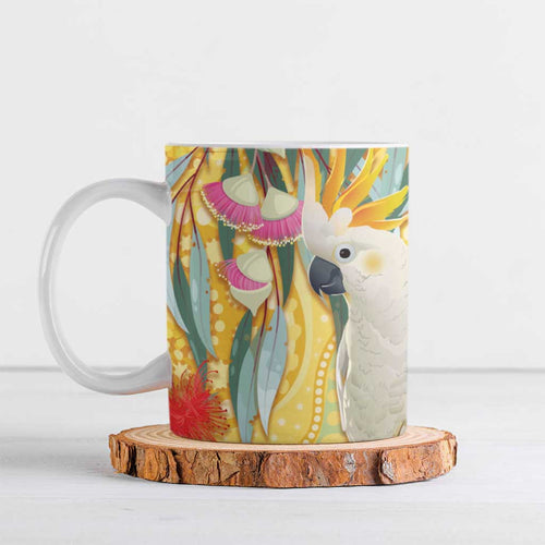 Sulphur-Crested Cockatoo Australia Aboriginal Art Ceramic Mug NAIDOC Week - Nature Lovers