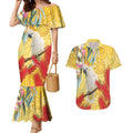 Sulphur-Crested Cockatoo Australia Aboriginal Art Couples Matching Mermaid Dress and Hawaiian Shirt NAIDOC Week - Nature Lovers