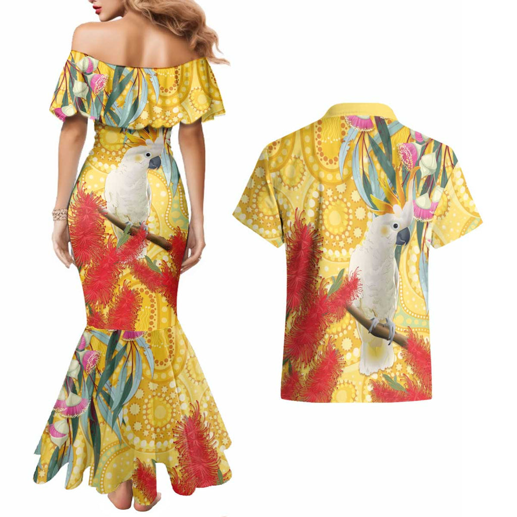 Sulphur-Crested Cockatoo Australia Aboriginal Art Couples Matching Mermaid Dress and Hawaiian Shirt NAIDOC Week - Nature Lovers