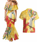 Sulphur-Crested Cockatoo Australia Aboriginal Art Couples Matching Mermaid Dress and Hawaiian Shirt NAIDOC Week - Nature Lovers