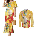 Sulphur-Crested Cockatoo Australia Aboriginal Art Couples Matching Mermaid Dress and Long Sleeve Button Shirt NAIDOC Week - Nature Lovers