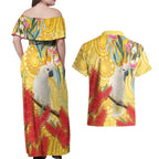 Sulphur-Crested Cockatoo Australia Aboriginal Art Couples Matching Off Shoulder Maxi Dress and Hawaiian Shirt NAIDOC Week - Nature Lovers