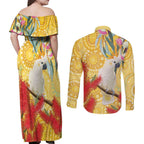 Sulphur-Crested Cockatoo Australia Aboriginal Art Couples Matching Off Shoulder Maxi Dress and Long Sleeve Button Shirt NAIDOC Week - Nature Lovers