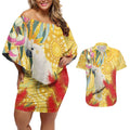 Sulphur-Crested Cockatoo Australia Aboriginal Art Couples Matching Off Shoulder Short Dress and Hawaiian Shirt NAIDOC Week - Nature Lovers