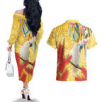 Sulphur-Crested Cockatoo Australia Aboriginal Art Couples Matching Off The Shoulder Long Sleeve Dress and Hawaiian Shirt NAIDOC Week - Nature Lovers