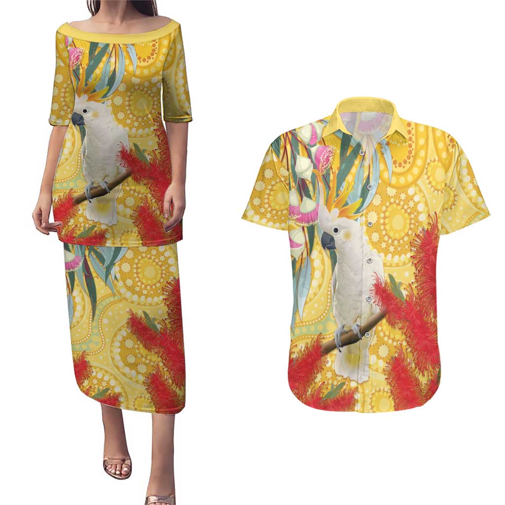 Sulphur-Crested Cockatoo Australia Aboriginal Art Couples Matching Puletasi and Hawaiian Shirt NAIDOC Week - Nature Lovers
