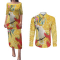 Sulphur-Crested Cockatoo Australia Aboriginal Art Couples Matching Puletasi and Long Sleeve Button Shirt NAIDOC Week - Nature Lovers