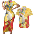 Sulphur-Crested Cockatoo Australia Aboriginal Art Couples Matching Short Sleeve Bodycon Dress and Hawaiian Shirt NAIDOC Week - Nature Lovers