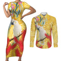 Sulphur-Crested Cockatoo Australia Aboriginal Art Couples Matching Short Sleeve Bodycon Dress and Long Sleeve Button Shirt NAIDOC Week - Nature Lovers