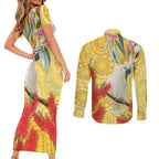 Sulphur-Crested Cockatoo Australia Aboriginal Art Couples Matching Short Sleeve Bodycon Dress and Long Sleeve Button Shirt NAIDOC Week - Nature Lovers