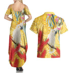 Sulphur-Crested Cockatoo Australia Aboriginal Art Couples Matching Summer Maxi Dress and Hawaiian Shirt NAIDOC Week - Nature Lovers