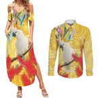 Sulphur-Crested Cockatoo Australia Aboriginal Art Couples Matching Summer Maxi Dress and Long Sleeve Button Shirt NAIDOC Week - Nature Lovers