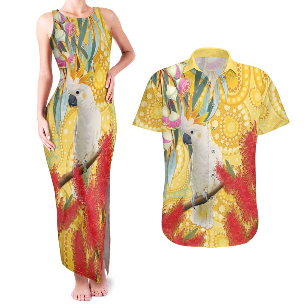 Sulphur-Crested Cockatoo Australia Aboriginal Art Couples Matching Tank Maxi Dress and Hawaiian Shirt NAIDOC Week - Nature Lovers