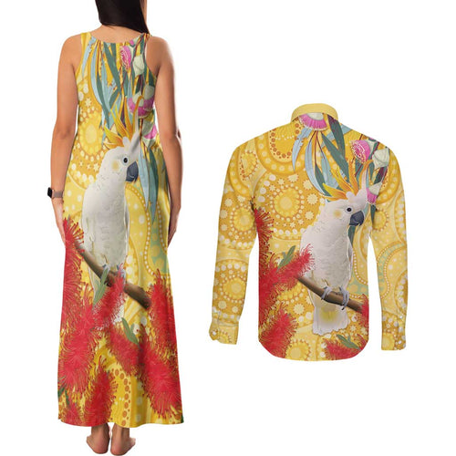 Sulphur-Crested Cockatoo Australia Aboriginal Art Couples Matching Tank Maxi Dress and Long Sleeve Button Shirt NAIDOC Week - Nature Lovers