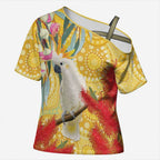 Sulphur-Crested Cockatoo Australia Aboriginal Art Cross Shoulder Shirt NAIDOC Week - Nature Lovers
