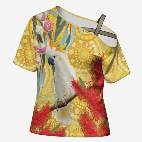Sulphur-Crested Cockatoo Australia Aboriginal Art Cross Shoulder Shirt NAIDOC Week - Nature Lovers