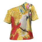 Sulphur-Crested Cockatoo Australia Aboriginal Art Cross Shoulder Shirt NAIDOC Week - Nature Lovers