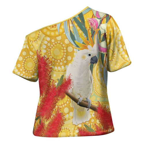 Sulphur-Crested Cockatoo Australia Aboriginal Art Cross Shoulder Shirt NAIDOC Week - Nature Lovers