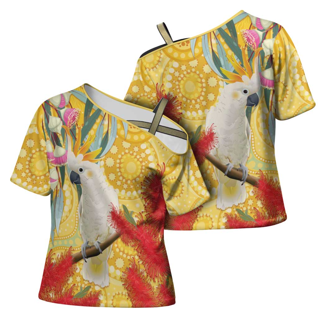 Sulphur-Crested Cockatoo Australia Aboriginal Art Cross Shoulder Shirt NAIDOC Week - Nature Lovers