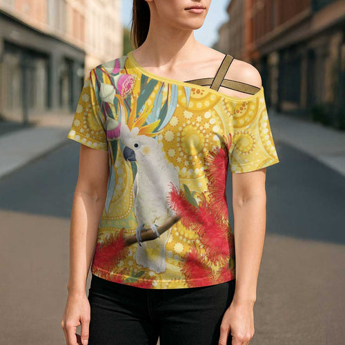 Sulphur-Crested Cockatoo Australia Aboriginal Art Cross Shoulder Shirt NAIDOC Week - Nature Lovers