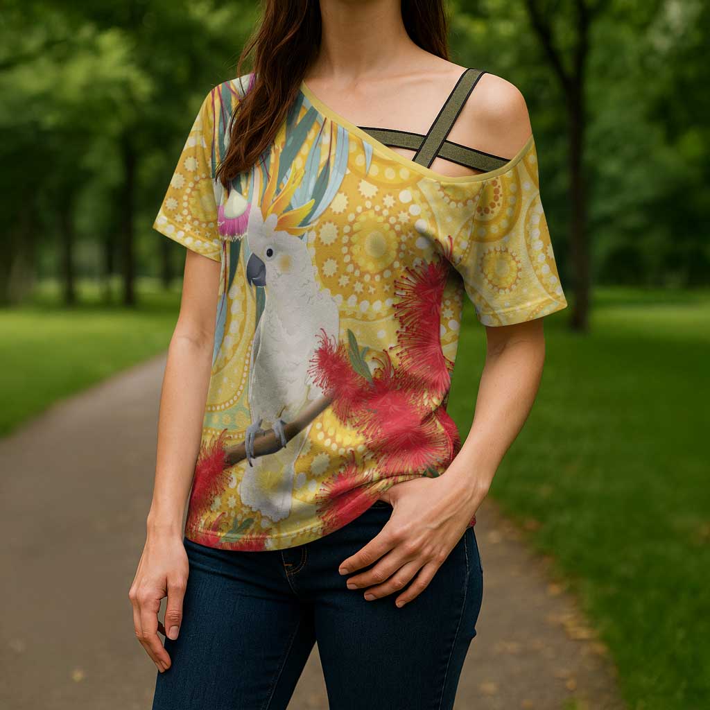 Sulphur-Crested Cockatoo Australia Aboriginal Art Cross Shoulder Shirt NAIDOC Week - Nature Lovers