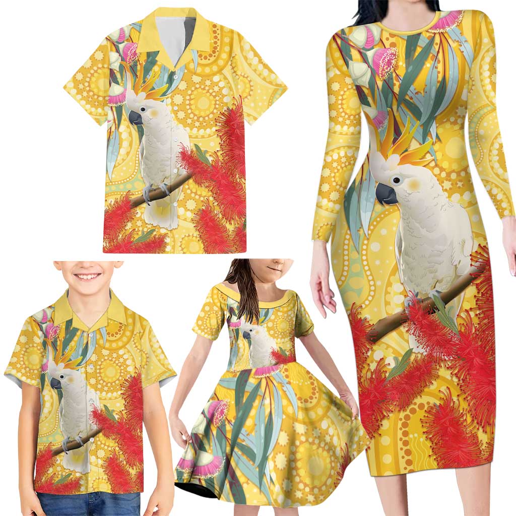 Sulphur-Crested Cockatoo Australia Aboriginal Art Family Matching Long Sleeve Bodycon Dress and Hawaiian Shirt NAIDOC Week - Nature Lovers