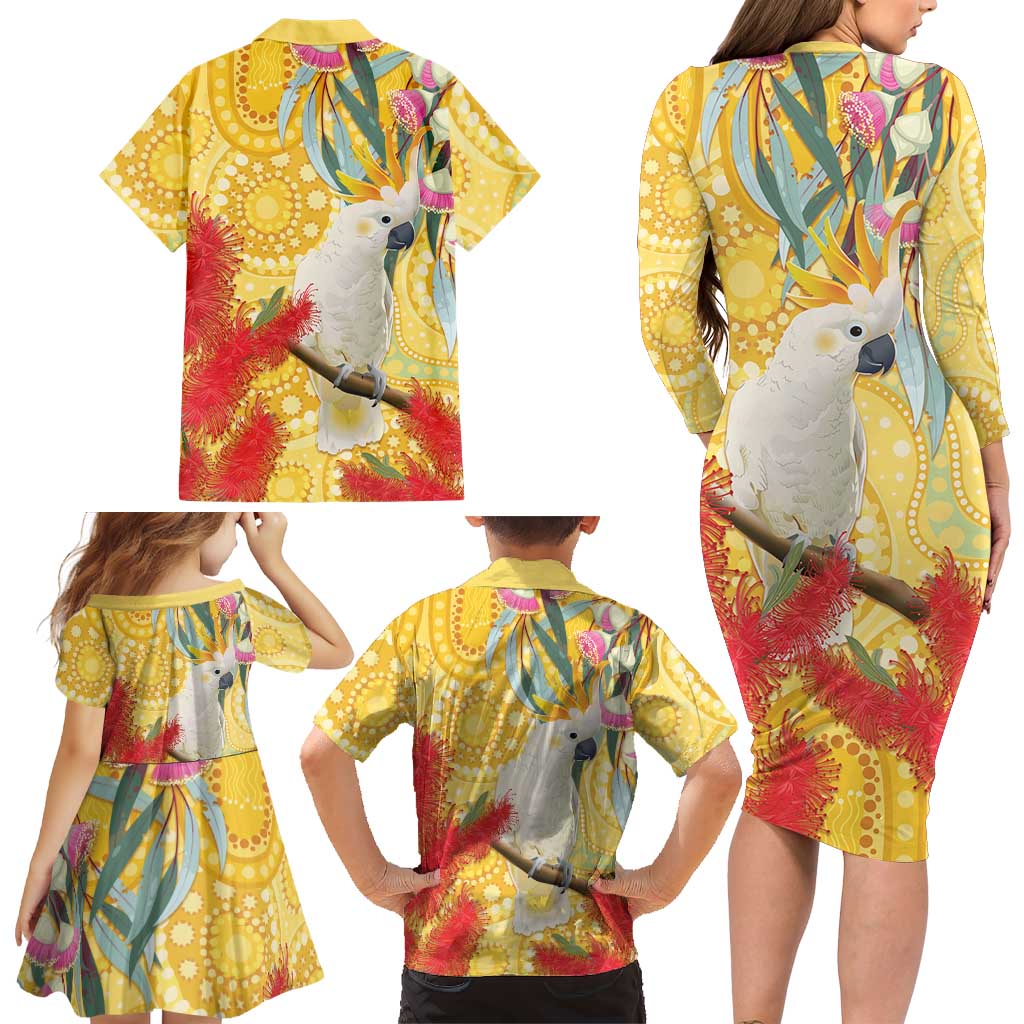 Sulphur-Crested Cockatoo Australia Aboriginal Art Family Matching Long Sleeve Bodycon Dress and Hawaiian Shirt NAIDOC Week - Nature Lovers
