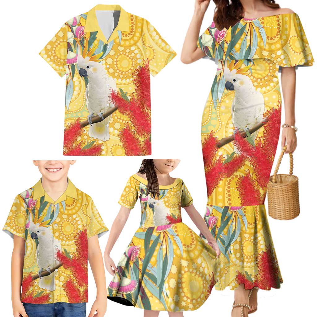 Sulphur-Crested Cockatoo Australia Aboriginal Art Family Matching Mermaid Dress and Hawaiian Shirt NAIDOC Week - Nature Lovers