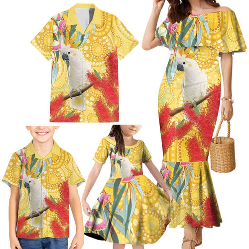 Sulphur-Crested Cockatoo Australia Aboriginal Art Family Matching Mermaid Dress and Hawaiian Shirt NAIDOC Week - Nature Lovers