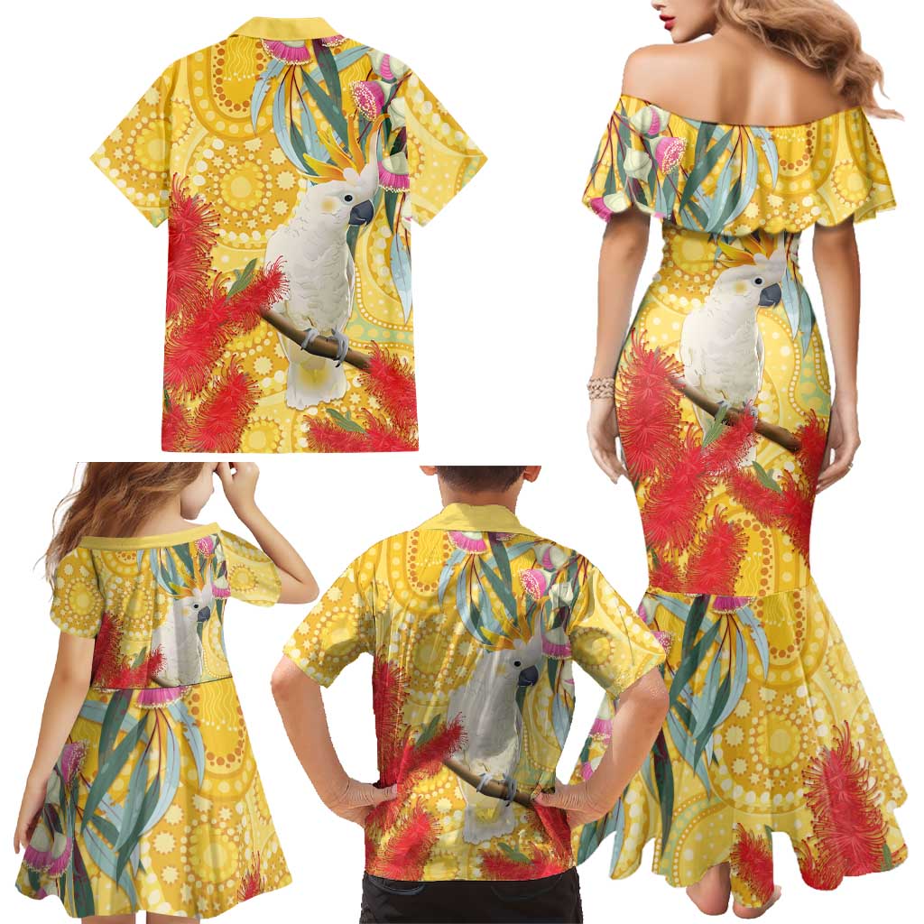 Sulphur-Crested Cockatoo Australia Aboriginal Art Family Matching Mermaid Dress and Hawaiian Shirt NAIDOC Week - Nature Lovers