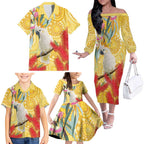 Sulphur-Crested Cockatoo Australia Aboriginal Art Family Matching Off The Shoulder Long Sleeve Dress and Hawaiian Shirt NAIDOC Week - Nature Lovers