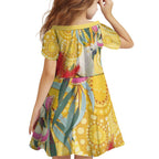 Sulphur-Crested Cockatoo Australia Aboriginal Art Family Matching Off Shoulder Maxi Dress and Hawaiian Shirt NAIDOC Week - Nature Lovers