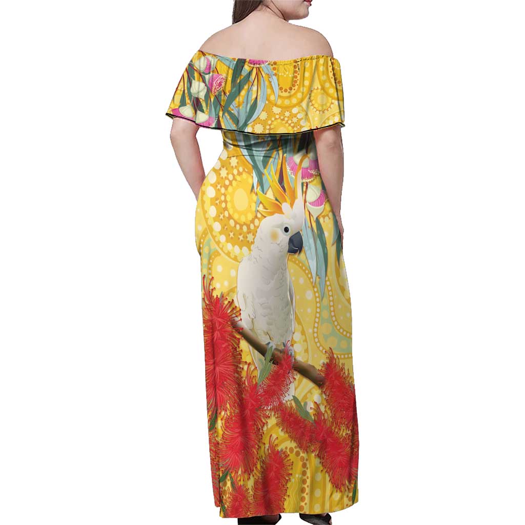 Sulphur-Crested Cockatoo Australia Aboriginal Art Family Matching Off Shoulder Maxi Dress and Hawaiian Shirt NAIDOC Week - Nature Lovers