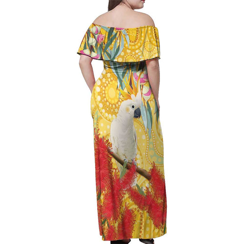 Sulphur-Crested Cockatoo Australia Aboriginal Art Family Matching Off Shoulder Maxi Dress and Hawaiian Shirt NAIDOC Week - Nature Lovers
