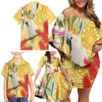 Sulphur-Crested Cockatoo Australia Aboriginal Art Family Matching Off Shoulder Short Dress and Hawaiian Shirt NAIDOC Week - Nature Lovers