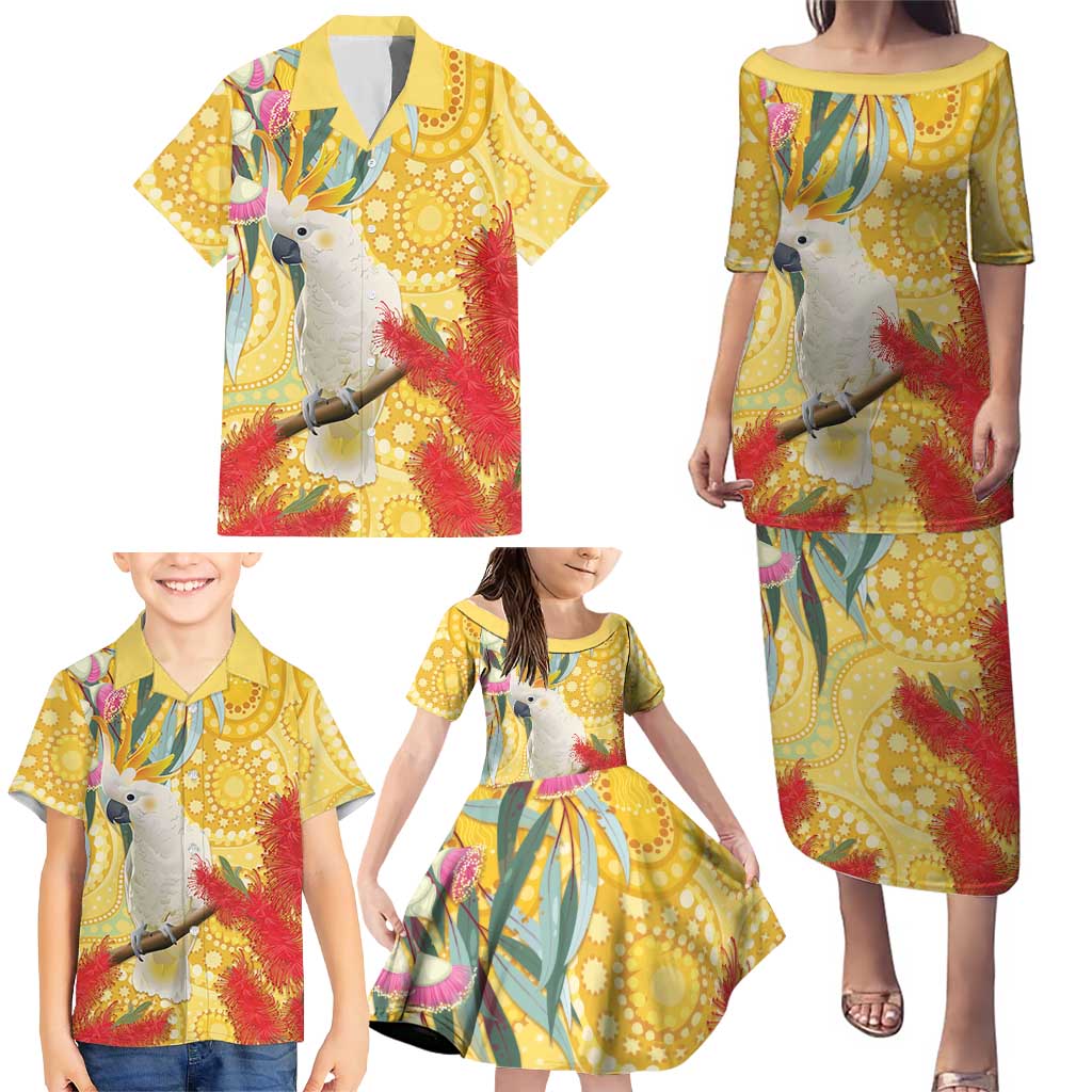 Sulphur-Crested Cockatoo Australia Aboriginal Art Family Matching Puletasi and Hawaiian Shirt NAIDOC Week - Nature Lovers