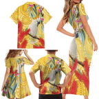 Sulphur-Crested Cockatoo Australia Aboriginal Art Family Matching Short Sleeve Bodycon Dress and Hawaiian Shirt NAIDOC Week - Nature Lovers