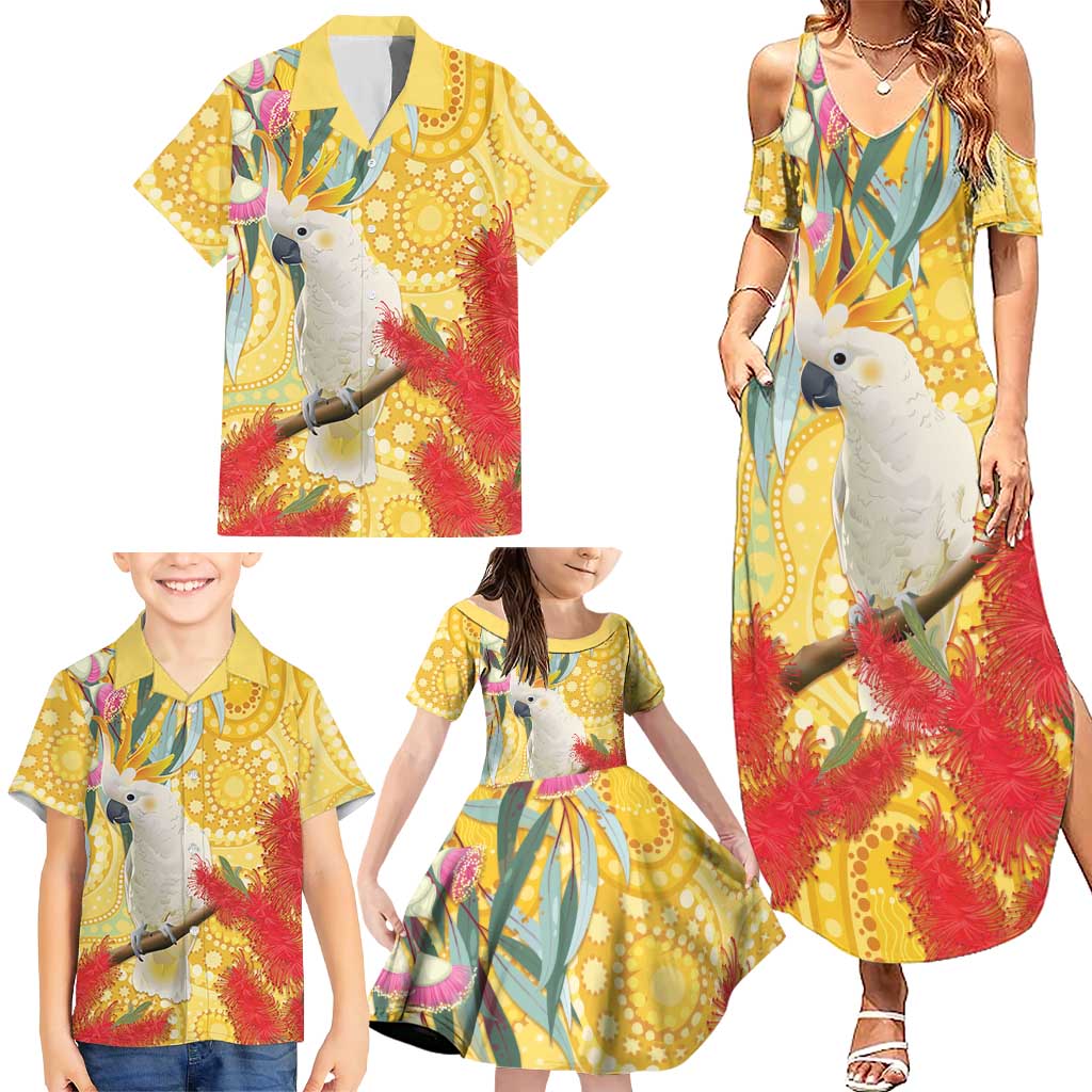 Sulphur-Crested Cockatoo Australia Aboriginal Art Family Matching Summer Maxi Dress and Hawaiian Shirt NAIDOC Week - Nature Lovers